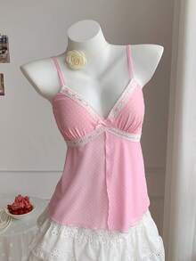 Comfortcana 女士蕾丝边蝴蝶结装饰休闲百搭日常穿搭吊带背心 - 彩色 - 查看 7