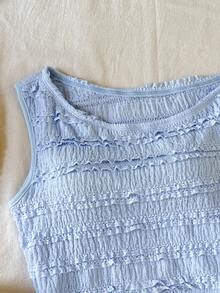 SHEIN Conjunto de top de tirantes asimétrico ajustado y pantalones a rayas cómodo y casual para niña preadolescente - Celeste - Ver 4