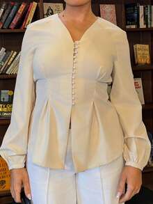 Bethéva Elegant Solid Color Waist Cinching Shirt, Autumn New Arrival Winter ,Fall,Fall Clothes For Women Casual Spring - Apricot - View 3