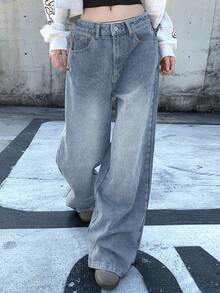 Women's Loose Fit Pocket Flare Leg Casual Jeans - Blue - View 3