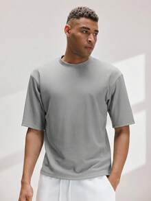 Driftmere Men Casual Solid Drop Shoulder Tee For Summer - Grey - View 5