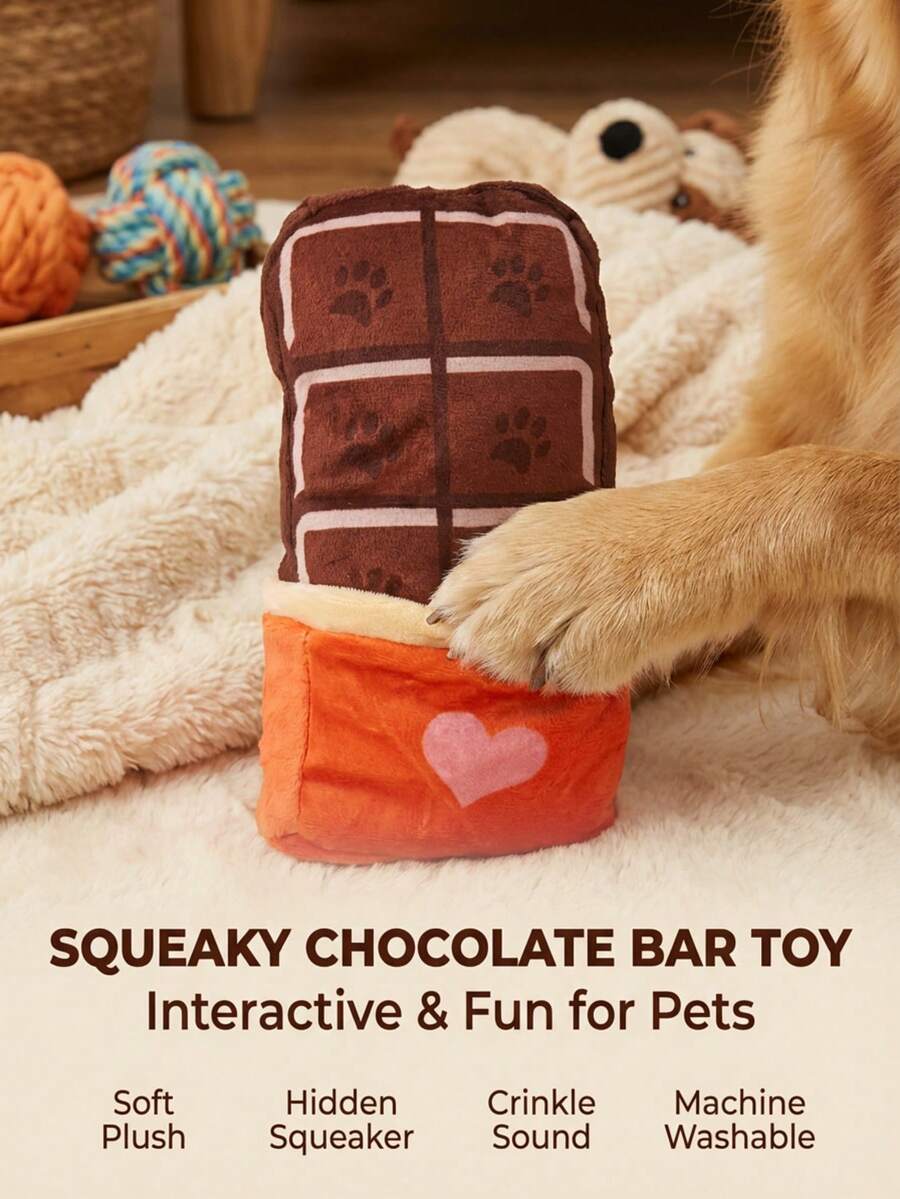 PETSIN 最佳宠物用品互动式发声狗狗咀嚼玩具，适合爱啃咬的小型、中型和大型犬，以及喜欢捡球的狗狗，巧克力形状的狗狗玩具 - 棕色 - 查看 1