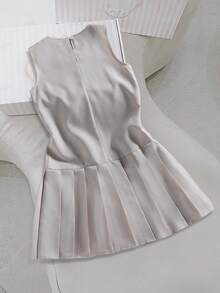 Elladie kids 女童百搭简约舒适清新可爱时尚百搭优雅无袖褶皱连衣裙 - 杏色 - 查看 2