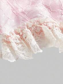 ROMWE Kawaii Trâm cài áo đính ngọc trai satin ren phong cách Victoria cổ điển dành cho nữ cỡ lớn, màu hồng - Màu Hồng baby - Xem 3