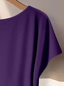 EMERY ROSE 大码女式纯色休闲圆领短袖印花上衣和裤子两件套 - 彩色 - 查看 3