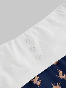 ROMWE J-Fashion Women Cute Deer Embroidered Lace Camisole Top And Deer Print Shorts Set - Navy Blue - View 8
