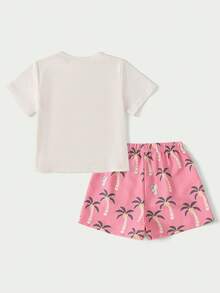 SHEIN 2件套 女童（小号）品牌 韩版 宽松可爱露脐上衣和T恤套装，夏季 - 彩色 - 查看 2