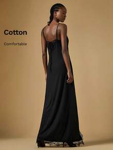 Briarwyn 新款女士休闲蕾丝拼接吊带连衣裙，春夏款 - 黑色 - 查看 2