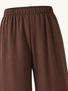 SHEIN Sparklyn 少女夏季通勤套装，时尚休闲直筒裤和轻薄背心套装，两件套 - 棕色 - 查看 5