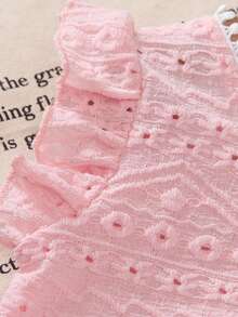 Souflis Souflis Cute Toddler Girl Pink Polyester Regular Length Top With Ruffle Short Sleeves And Plain Round Neck - Pink - View 3