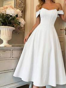SHEIN MOD Women's Vintage Fishbone Sleeveless Dress,White,Summer,Elegant,Wedding Guest,Evening Gown,Formal Ball Gown,Renaissance Retro Homecoming Dress - White - View 6