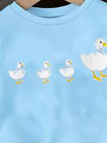 Tricou scurt de bază confortabil pentru fete, de primăvară și vară, la modă casual, creativ, personalizat, proaspăt, drăguț, minimalist, cu rață, albastru și alb, în carouri, cu fundă, model decorativ, imprimat, potrivit pentru ținute zilnice de primăvară, vară și toamnă - Roz fierbinte - Vizualizare 5