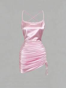 SHEIN Unity Spring Summer New Design Sense High Street Elegant Retro Sexy Slim Fit Elegant Vacation Versatile Comfortable Lace Ruffle Baby Pink Casual Dress - Pink - View 3