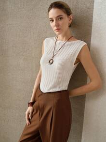 PREMIUM Top de punto sin mangas con textura acanalada y hueca - Blanco - Ver 5