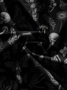 ROMWE Goth 加大码深色森林万圣节骷髅、飞蛾、蝙蝠印花宽松半身裙 - 黑色 - 查看 4