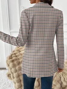 SHEIN Clasi Phong cách giản dị, tối giản, dễ phối đồ hàng ngày, cổ điển, thanh lịch, đa năng, tông ấm, họa tiết kẻ caro nhỏ, trang phục mùa hè cho nữ, áo blazer nữ. - Nhiều màu - Xem 2