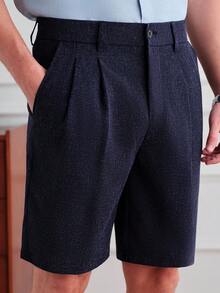 Core Aspect 男士通勤商务休闲双褶纹理复古直筒短裤 - 藏蓝色 - 查看 6