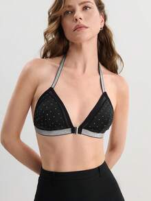 Hourtrue 1 buah Bra Lingerie Tanpa Kawat dengan Bukaan Depan untuk Wanita, Rave untuk Musim Panas - Hitam - View 1