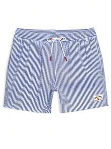 Manfinity KASUA Men's Elastic Waist Drawstring Pocket Striped Loose Beach Pants, Holiday - Royal Blue - View 3