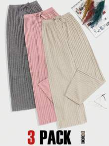 RueChic Conjunto de 3 piezas de pantalón de punto sólido 100% algodón - Rosa Roja - Ver 1