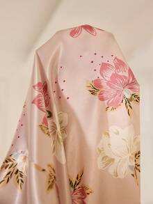 LuxeNights Floral Imitation Silk Ruffle Hem Women's Nightgown - Multicolor - View 7