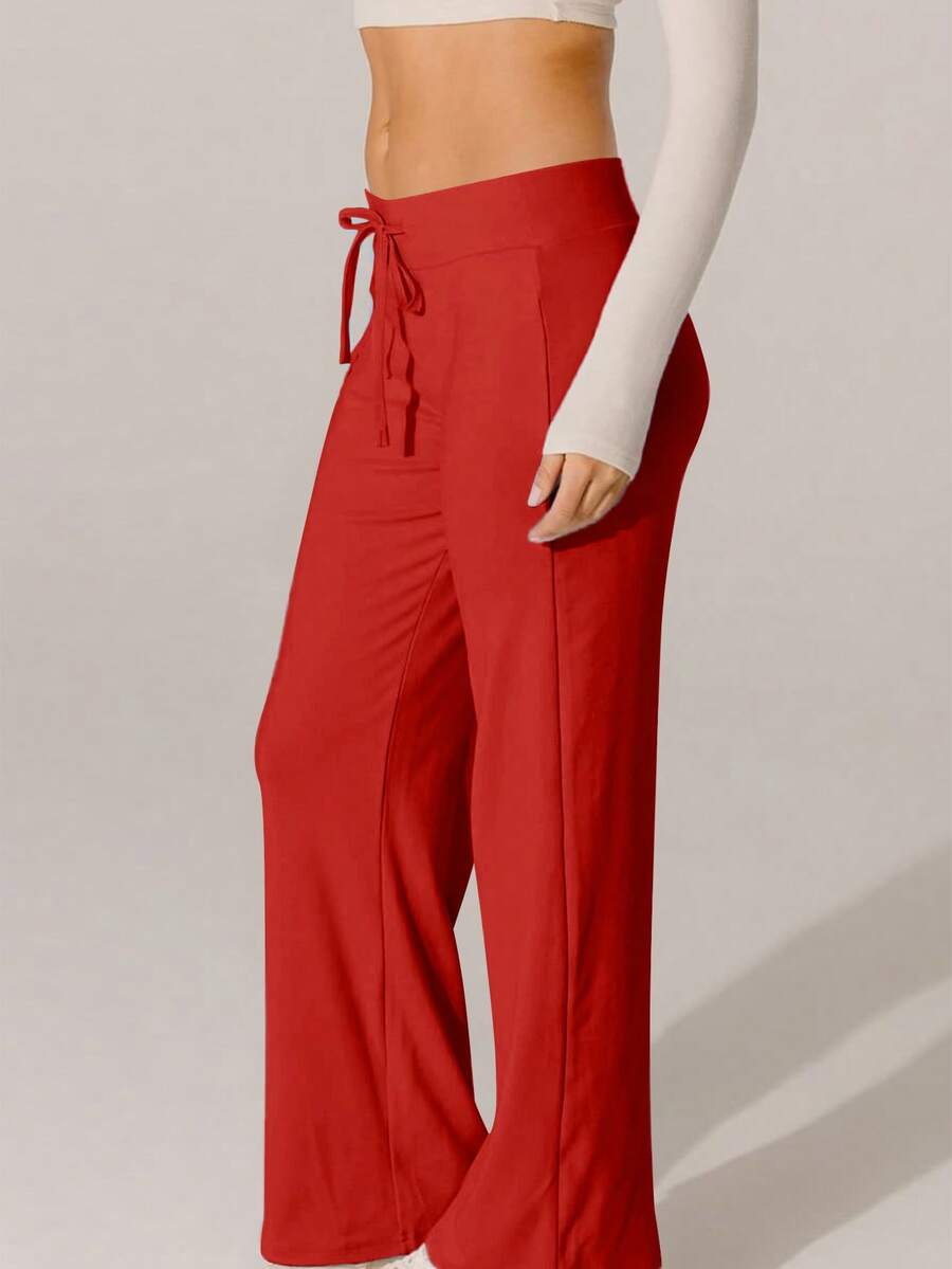 Aralina 米白色柔软针织纹理高腰休闲裤 - 橘紅 - 查看 1