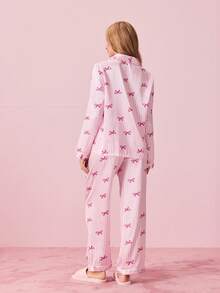 Bonmuse 女士条纹长袖睡衣套装（2件套），冬季服装 - 粉色 - 查看 2