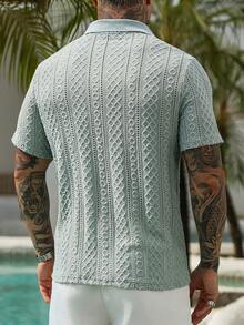 VENTUSAIL 男士短袖纹理面料Polo衫，适合外出、聚会和度假穿着 - 綠色 - 查看 3