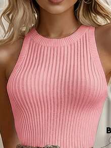 EMERY ROSE Sleeveless Fitted Ruffle Hem Sweater Dress For Women - Pink - View 4
