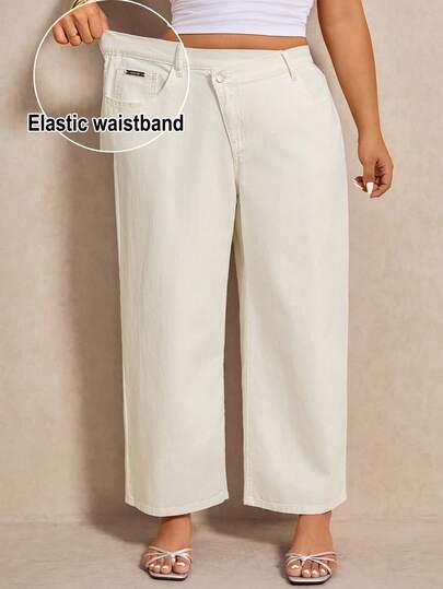 Elaquor Große Größen einfarbige Jeans mit asymmetrischem Taillengürtel