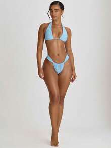 Musera Resort Thick Strap Ruched Cheeky Bikini Bottoms Swim Vacation Holiday Summer Travel Beachwear Basics Solid Colour Swimwear Resort Core - Baby Blue - View 5