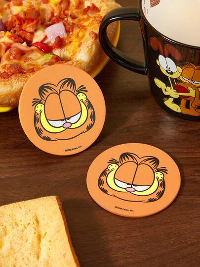 GARFIELD | SHEIN 2件套PU皮革汽车杯架垫，防震，通用，时尚汽车杯架垫，可放置于汽车杯架中，适用于汽车和家庭办公室，猫咪图案