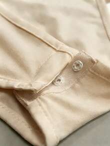 Franclia Women's Elegant Draped Collar Long Sleeve Bodysuit,Cream,Autumn,Effortless Chic,Everyday Lustrous Fabric Plain Vanilla Yellow Commuting Tops - Apricot - View 6