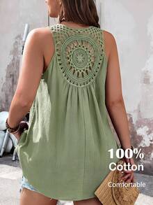 EMERY ROSE Plus Size Women Lace Patchwork Front Short Back Long Tank Top Pure Cotton Tops Blouse For Summer Latest New Arrivals Blouses Zanzea Casual - Green - View 8