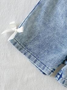 SHEIN Bộ áo thun cổ Peter Pan và quần short cho bé gái - Màu be - Xem 8