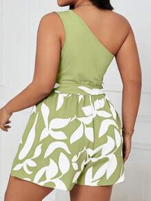 Elenzga Bộ áo liền quần dáng rộng, không tay, in họa tiết tương phản, cỡ lớn, thích hợp cho mùa hè. - màu xanh lá - Xem 2