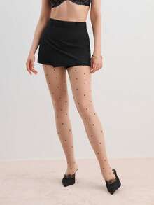 1 Pair Women's Shiny Polka Dot Print Pantyhose Christmas Gift - Apricot - View 4