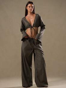 MUSERA Bộ đồ crop top cực chất và quần ống rộng có dây rút, phong cách boho, thanh lịch, thích hợp cho kỳ nghỉ, buổi hẹn hò, mùa đông, ngày lễ tình nhân, mùa xuân và mùa hè. - Cà phê nâu - Xem 5