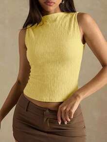 SHEIN BAE Women's Solid Color Casual Versatile Daily Wear Top - Yellow - View 5