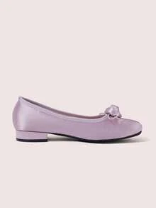 CUCCOO DOLLMOD Women Shoes Bow Buckle Square Toe Comfortable Sweet Satin Light Pink Shoes Daily Commuter Summer Shoes - Purple - View 3