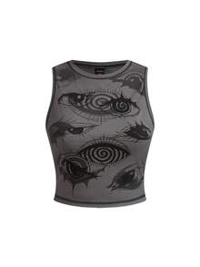 ROMWE Grunge Punk Áo tank top in họa tiết dành cho nữ cỡ lớn - Xám - Xem 1