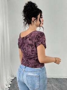 Modelyn Women's Jacquard Asymmetric Shoulder Casual Short Sleeve Plus Size T-Shirt - Multicolor - View 2
