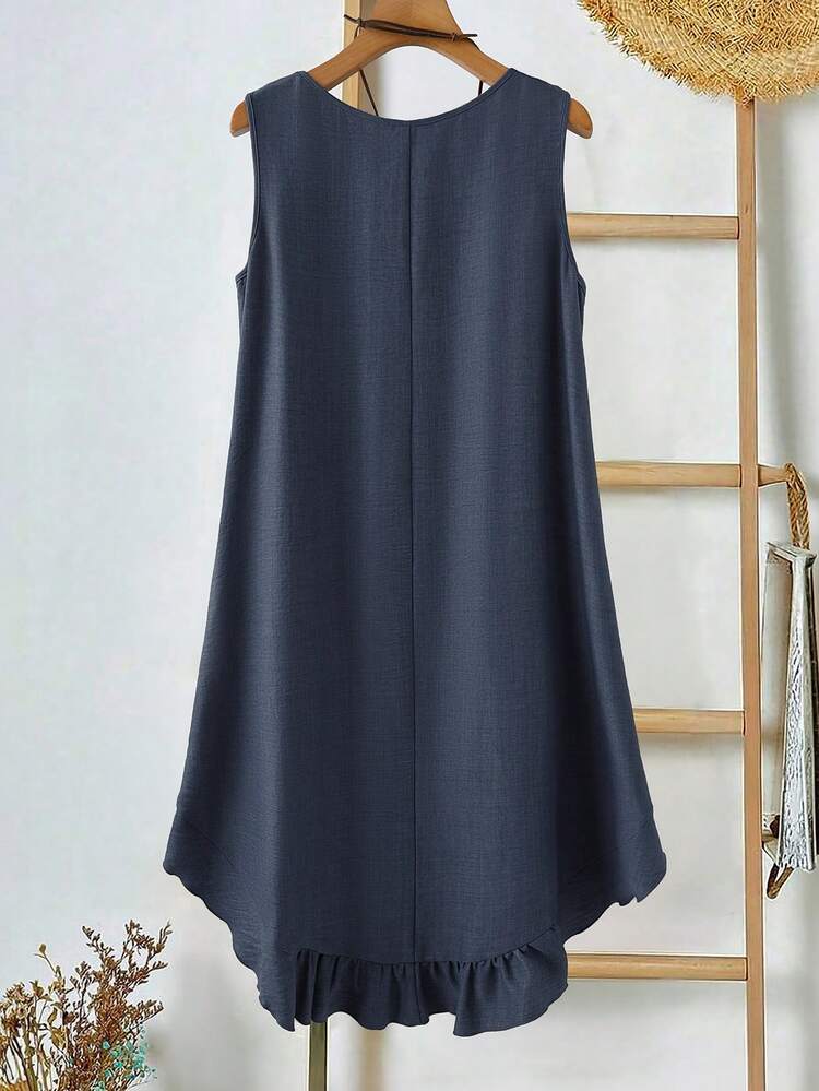 Plus Size Casual Solid Color Ruffle Hem Sleeveless Dress