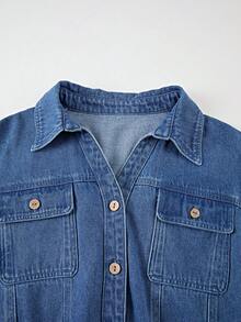 GlowEve Đầm denim phối màu thời trang mùa hè dành cho nữ, có bèo nhún. - Màu xanh lam - Xem 5