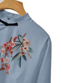 SHEIN LUNE New Arrival White Shirt With Chinese Knot Print, Comfortable Versatile Commuting Streetwear Plus Size Shirt - Blue - View 4