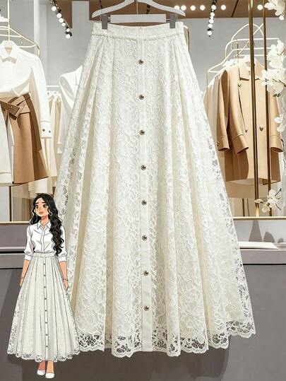 GlowEve CURVE 大码女式蕾丝 A 字裙，优雅通勤简约时尚EleganttSkirtt