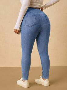 SHEIN Tall CURVE Plus Size Casual Washed High Waist Slim Fit Jeans - Light Wash - View 2