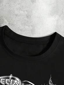 STEELVANCE Kaos Pria Kasual Lengan Pendek Leher Bulat Motif Kartun, Serbaguna untuk Pemakaian Sehari-hari - Hitam - View 4