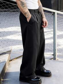 Manfinity Homme Men's Black Suit Pants, Loose Casual Versatile Fashion Suit Trousers - Black - View 5