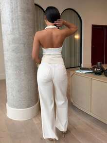 LHSEPT 新款女式亮片针织垂坠领上衣 - 杏色 - 查看 2